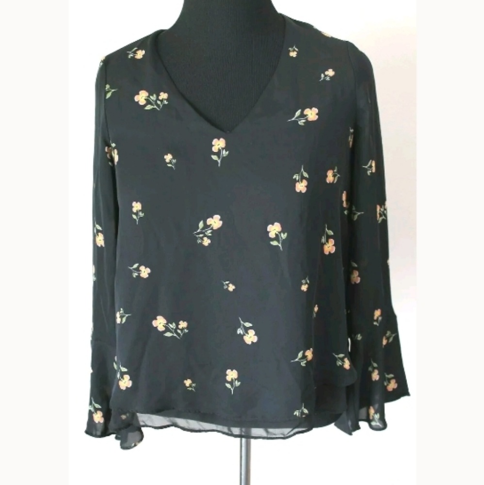 LC Lauren Conrad  Black Pink Floral Shirt Lace‎ - Picture 3 of 4